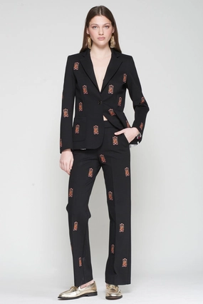 Martina Embroidered Trouser in Punto Roma Black Tagless Design