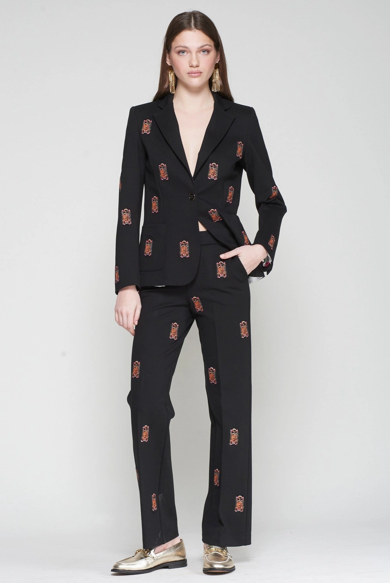 Martina Embroidered Trouser in Punto Roma Black Soft Fabric QuickReleaseBuckle
