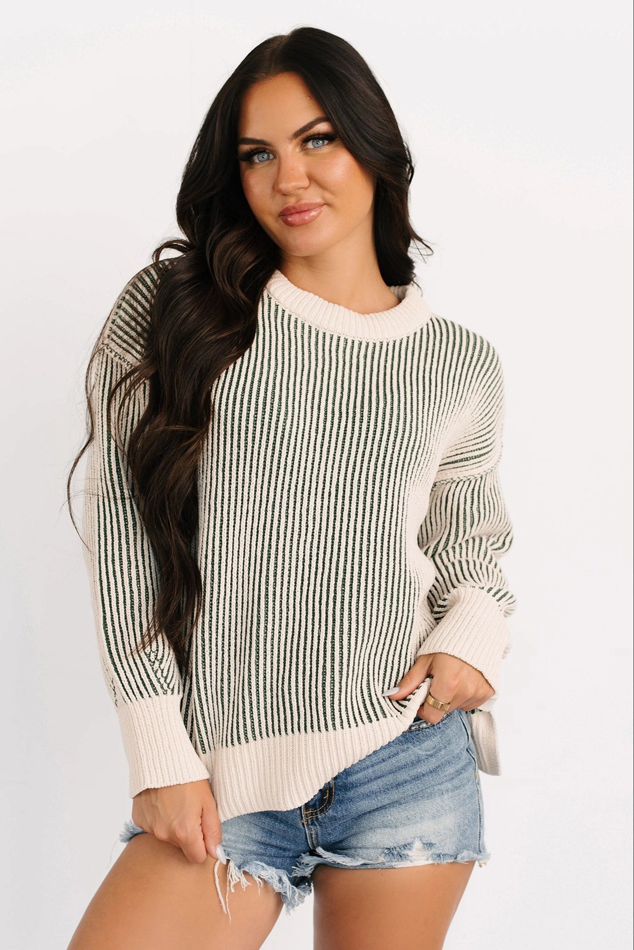 EcoFriendly Dye Process Snug Haven Two Tone Zenana Sweater (Dark Green)