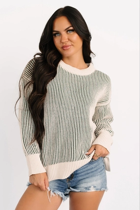 EcoFriendly Dye Process Snug Haven Two Tone Zenana Sweater (Dark Green)
