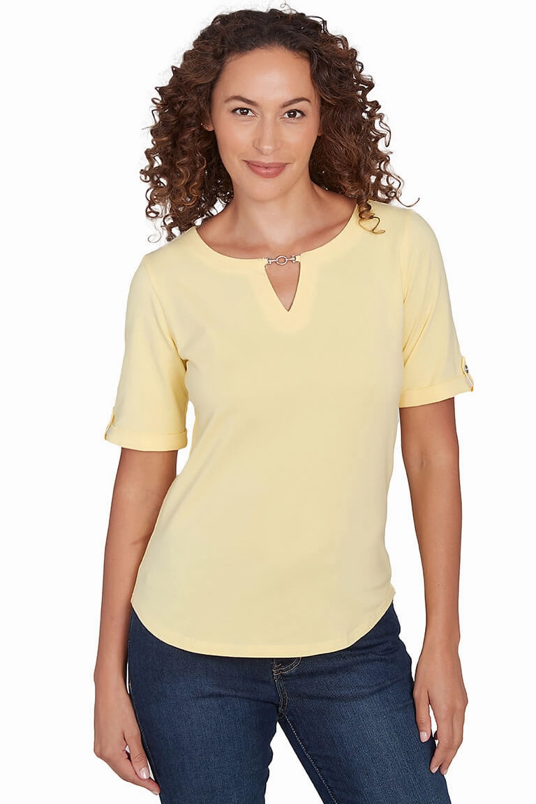 Making Waves Solid Notch Neck Top ReflectiveAccents