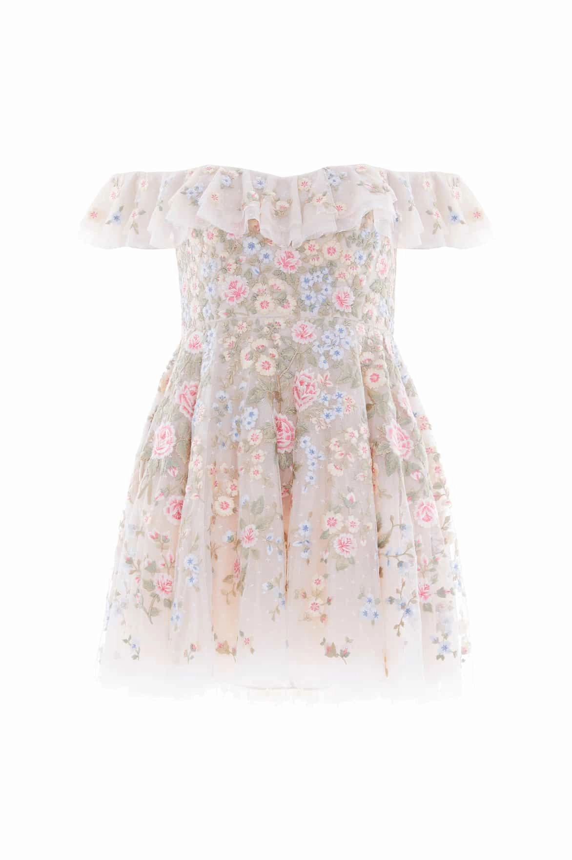Antoinettes Floral Off-Shoulder Micro Mini Dress Comfort Layer Wear