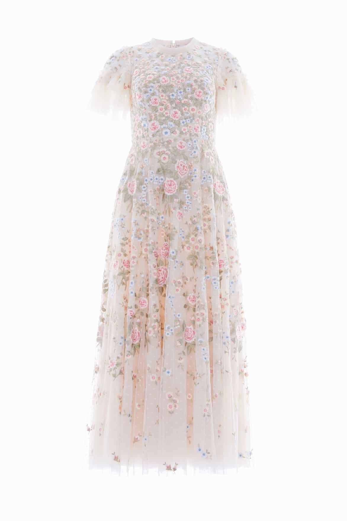 Chic Layered Wear Antoinettes Floral Round Neck Ankle Gown