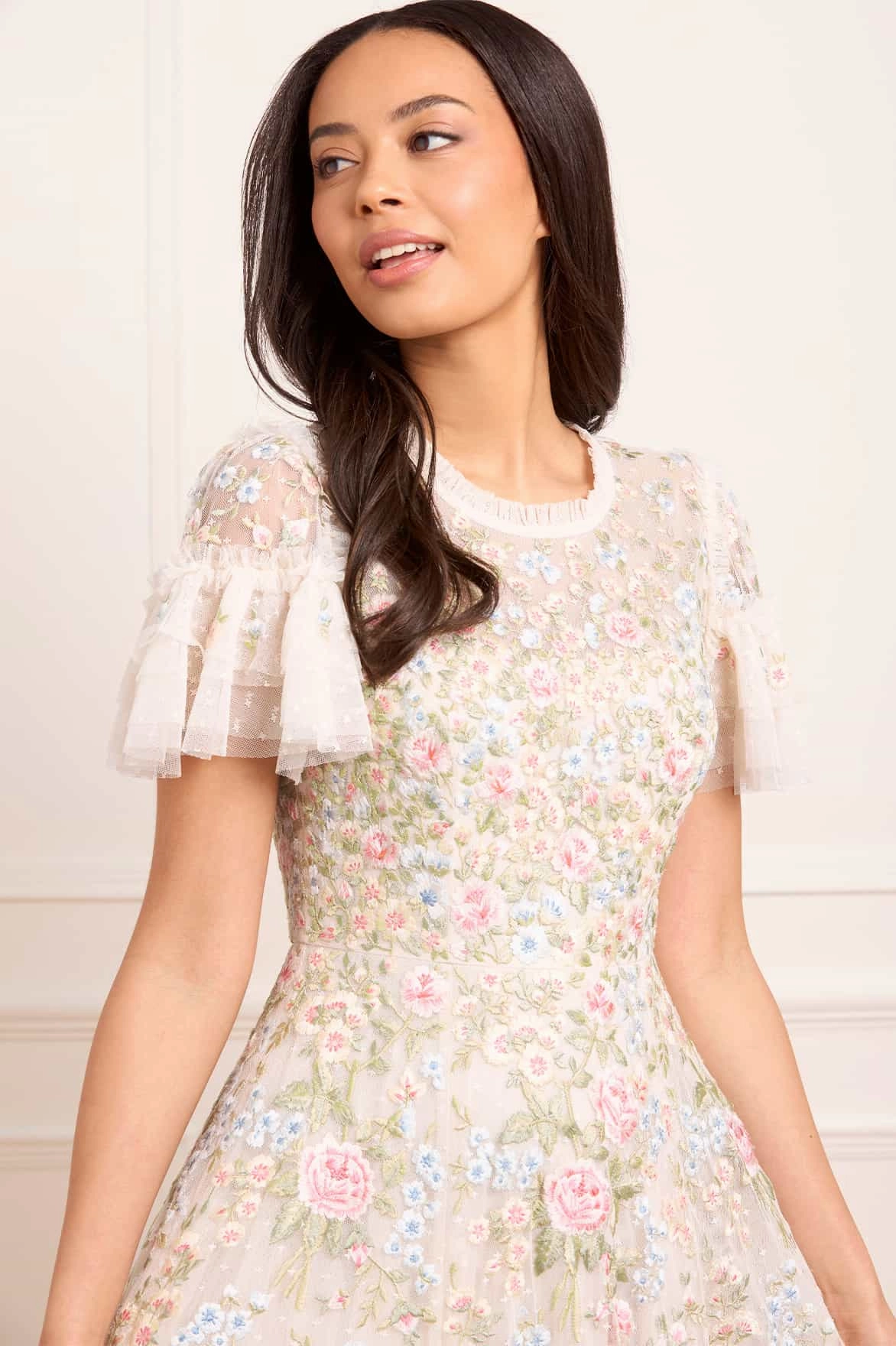 Antoinettes Floral Round Neck Ankle Gown Polished Tailoring Cozy Flex