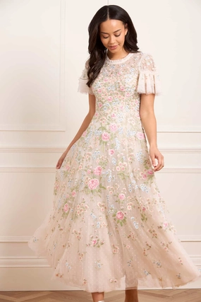 Antoinettes Floral Round Neck Ankle Gown Chic Layering