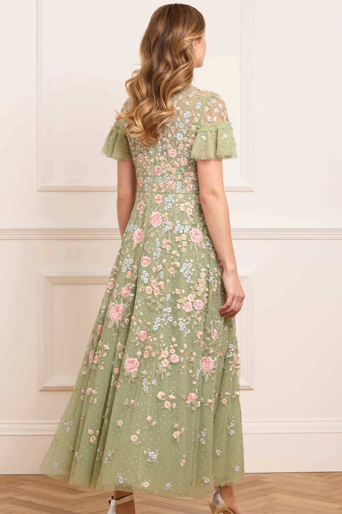 Anniversary-Event Smooth Mood Antoinettes Floral Round Neck Ankle Gown