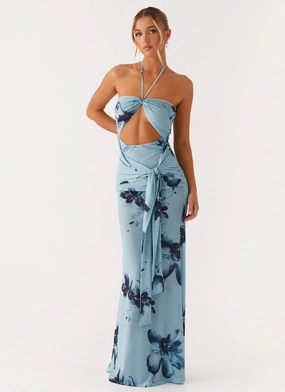 Flexible Style Antonia Maxi Dress - Black Blue Floral
