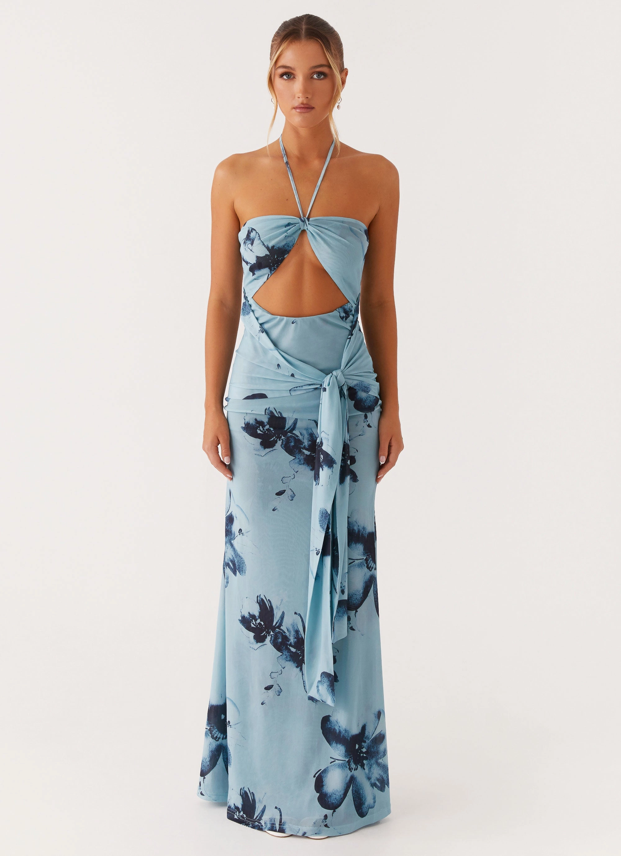 Antonia Maxi Dress - Black Blue Floral Monochrome Mood