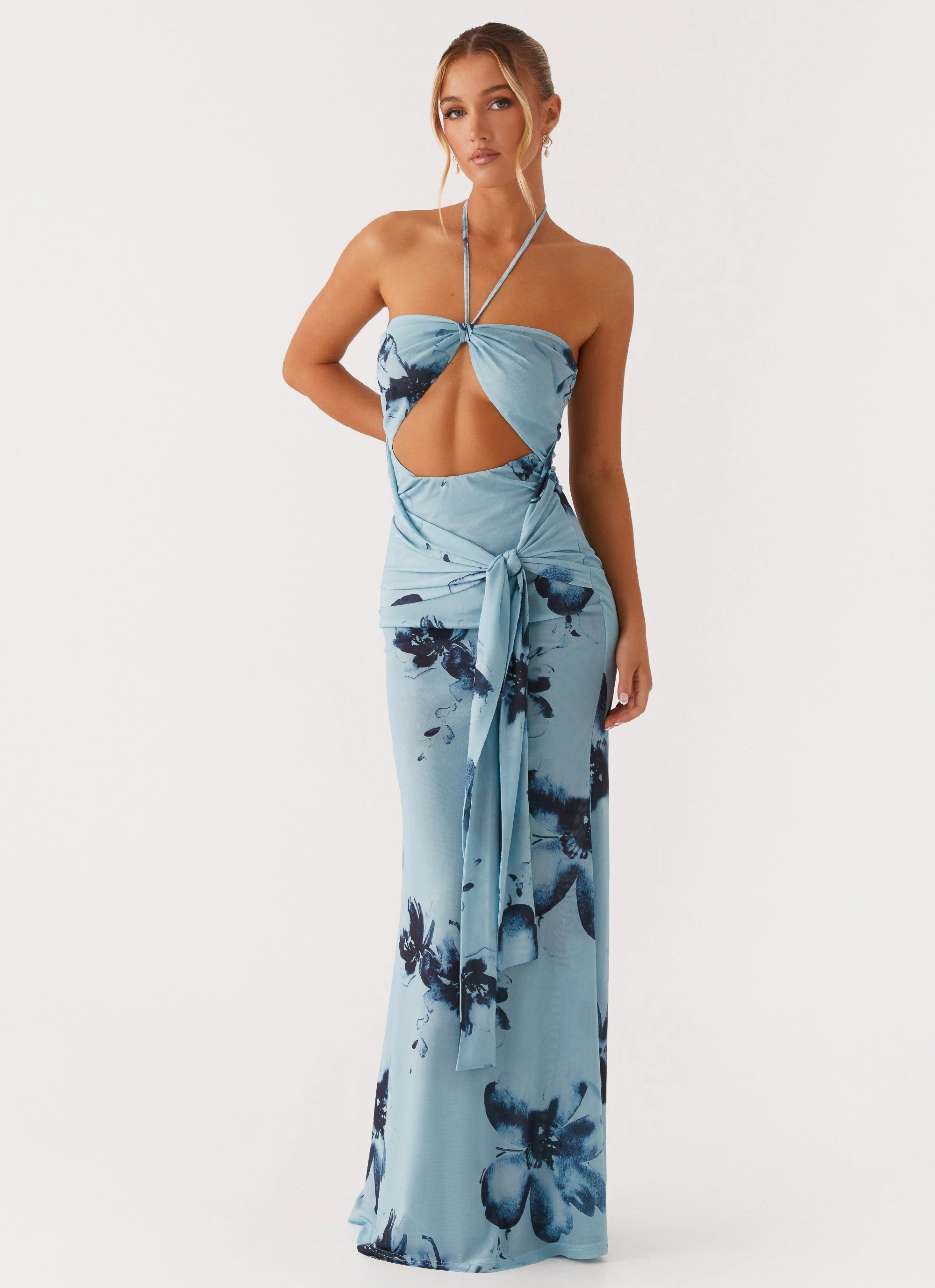 Flexible Style Antonia Maxi Dress - Black Blue Floral
