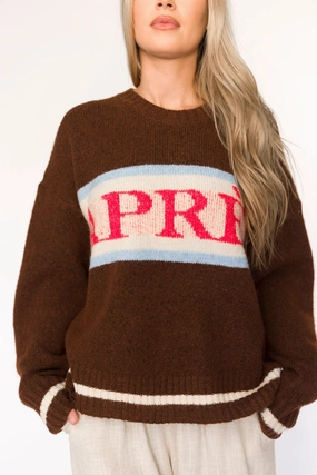 Buttonless Closure Light Deflection Fabric Apres Pullover Sweater Top in Chocolate