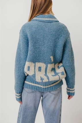 Apres Zip-Up Sweater in French Blue Biodegradable Fiber Composition Adjustable Hem
