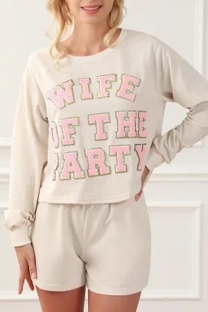 Apricot Letter Printed Cozy Lounge Set with Long Sleeve Top and Shorts