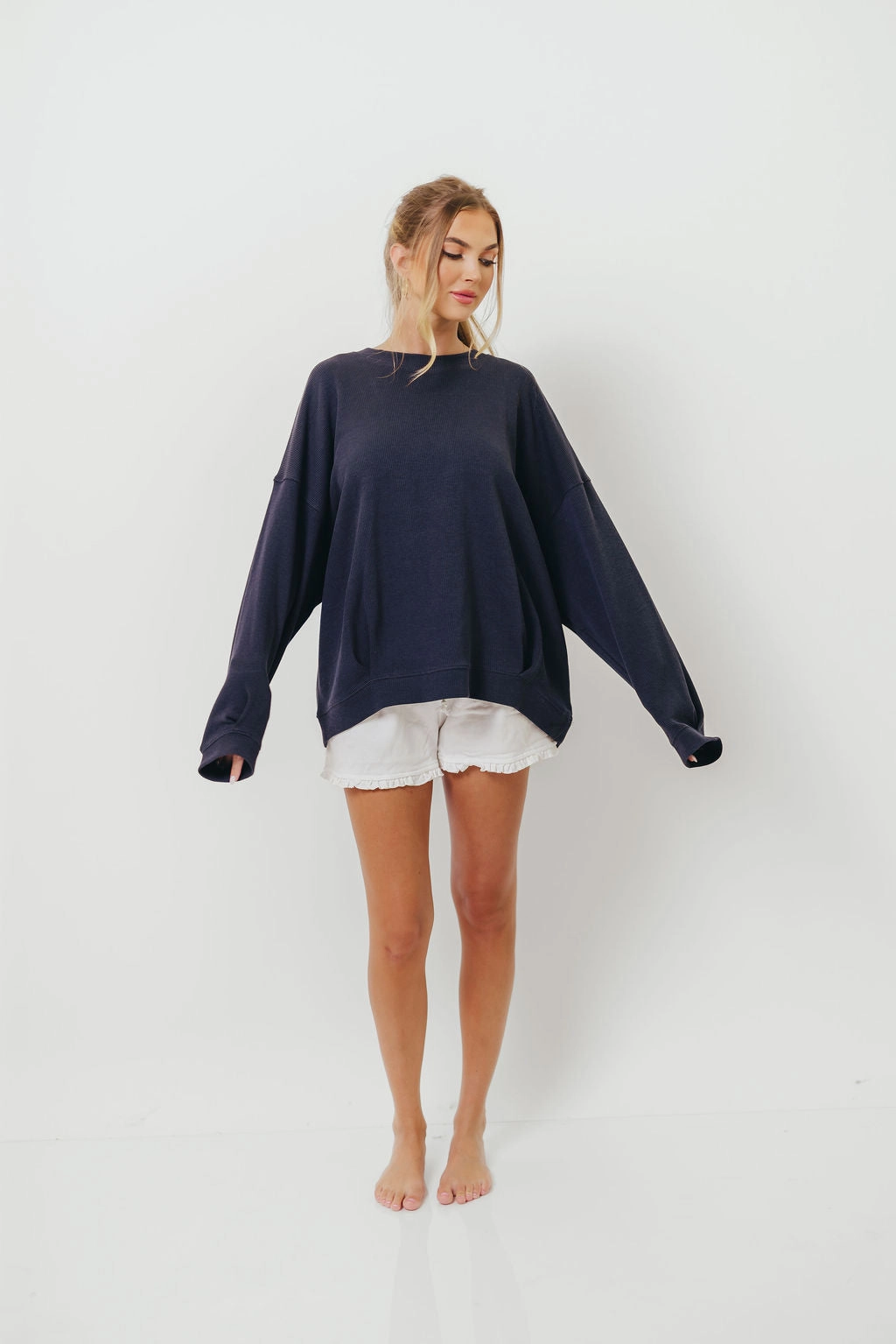 Around Town Crew Pullover in Dark Navy Quick Dry Blend