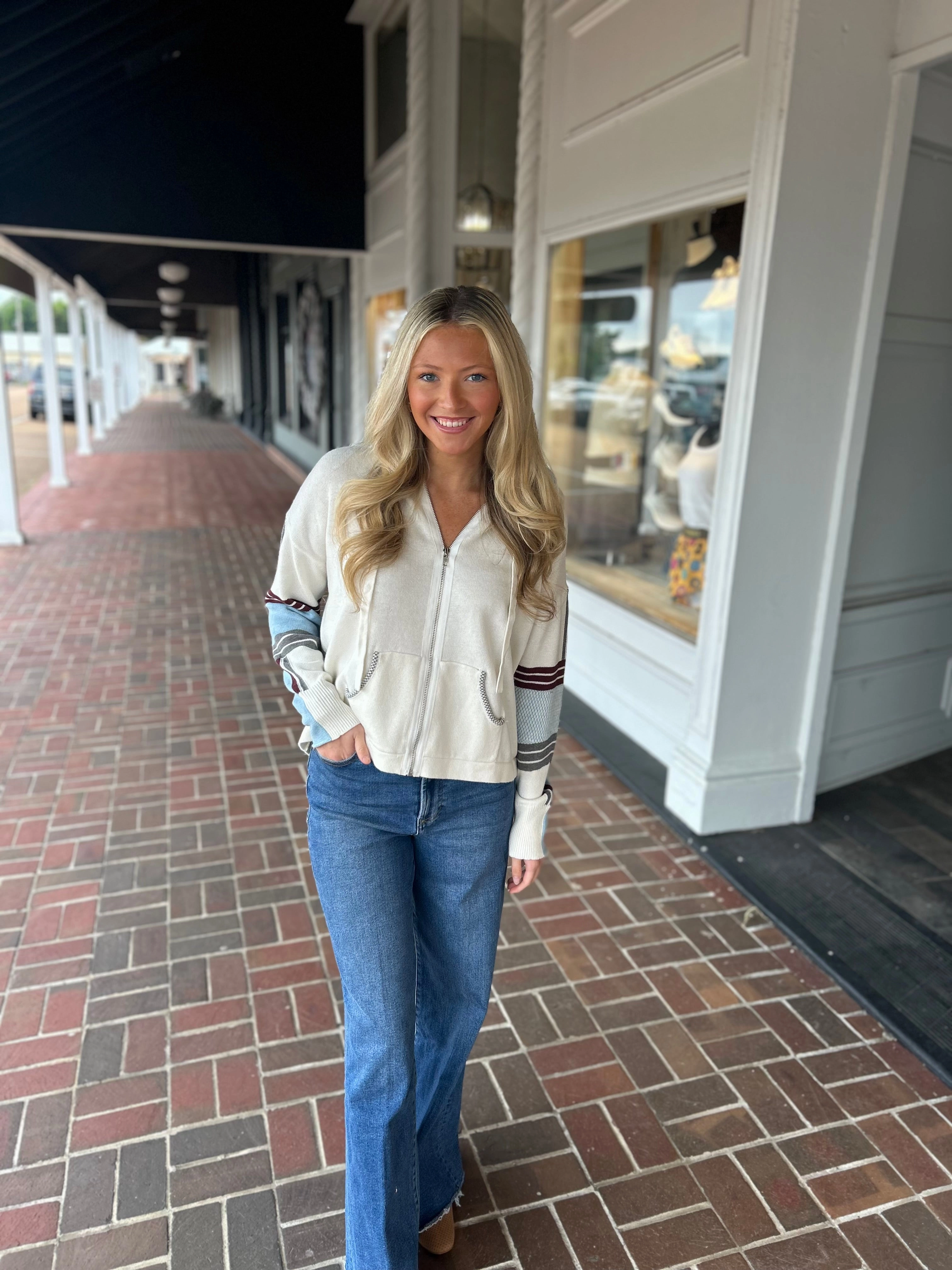 Flatlock Seam Design Mixed Media Jacket in White