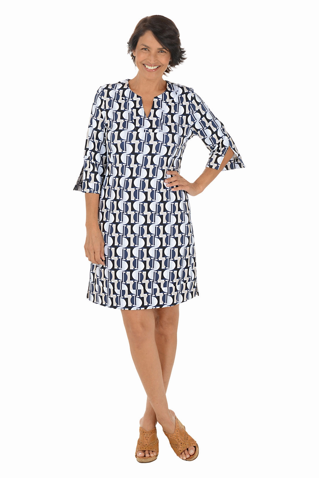 Pale Half Moon UPF50  Split Neck Travel Dress FrictionFreeNeckline