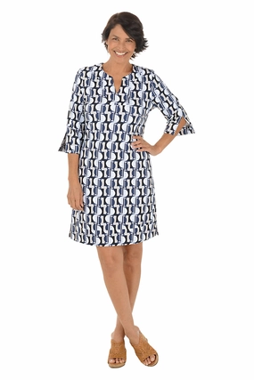 Everyday Look Pale Half Moon UPF50  Split Neck Travel Dress