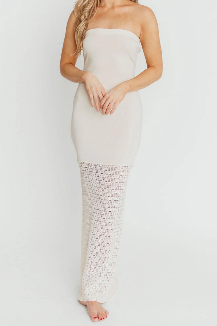 Perfect Proportion Arya Crochet Bottom Midi Dress in Cream *Final-Sale*