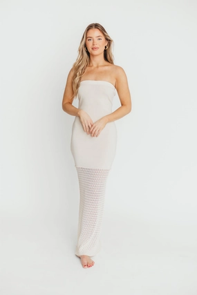 Arya Crochet Bottom Midi Dress in Cream *Final-Sale* Soft cotton dress Fall Flow