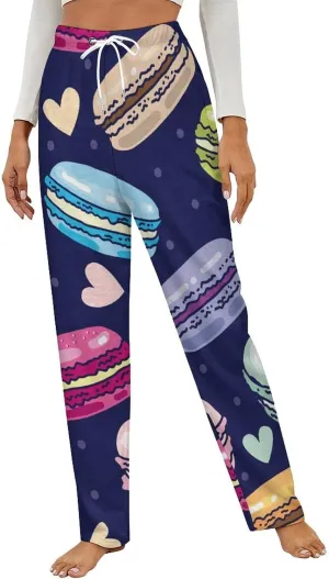 Assorted Macarons Macaroon Women's Flannel Pajama Pants Fleece Lounge Sleep Bottoms PJ