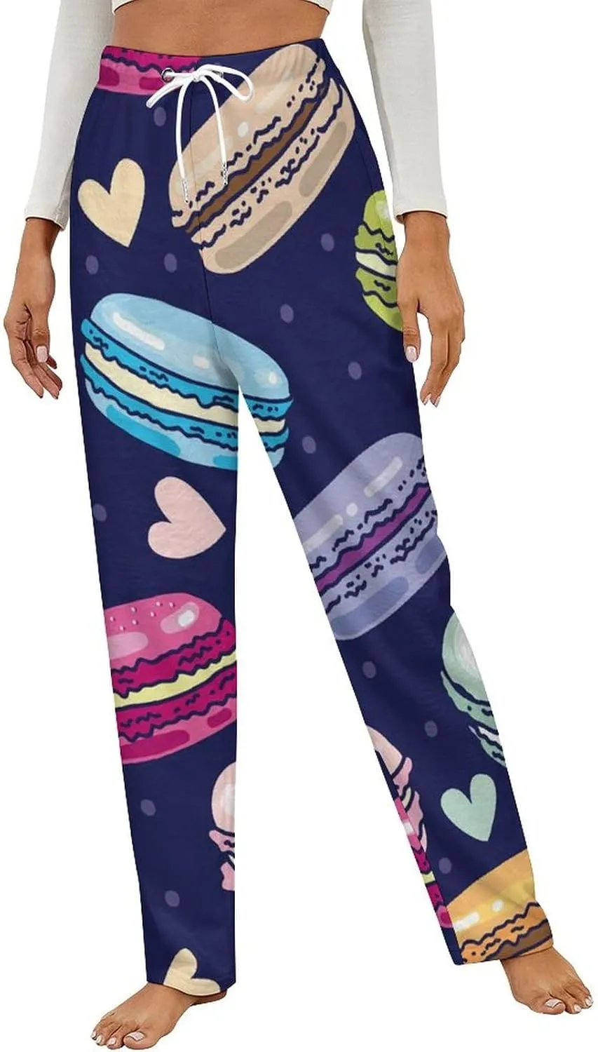Assorted Macarons Macaroon Women's Flannel Pajama Pants Fleece Lounge Sleep Bottoms PJ