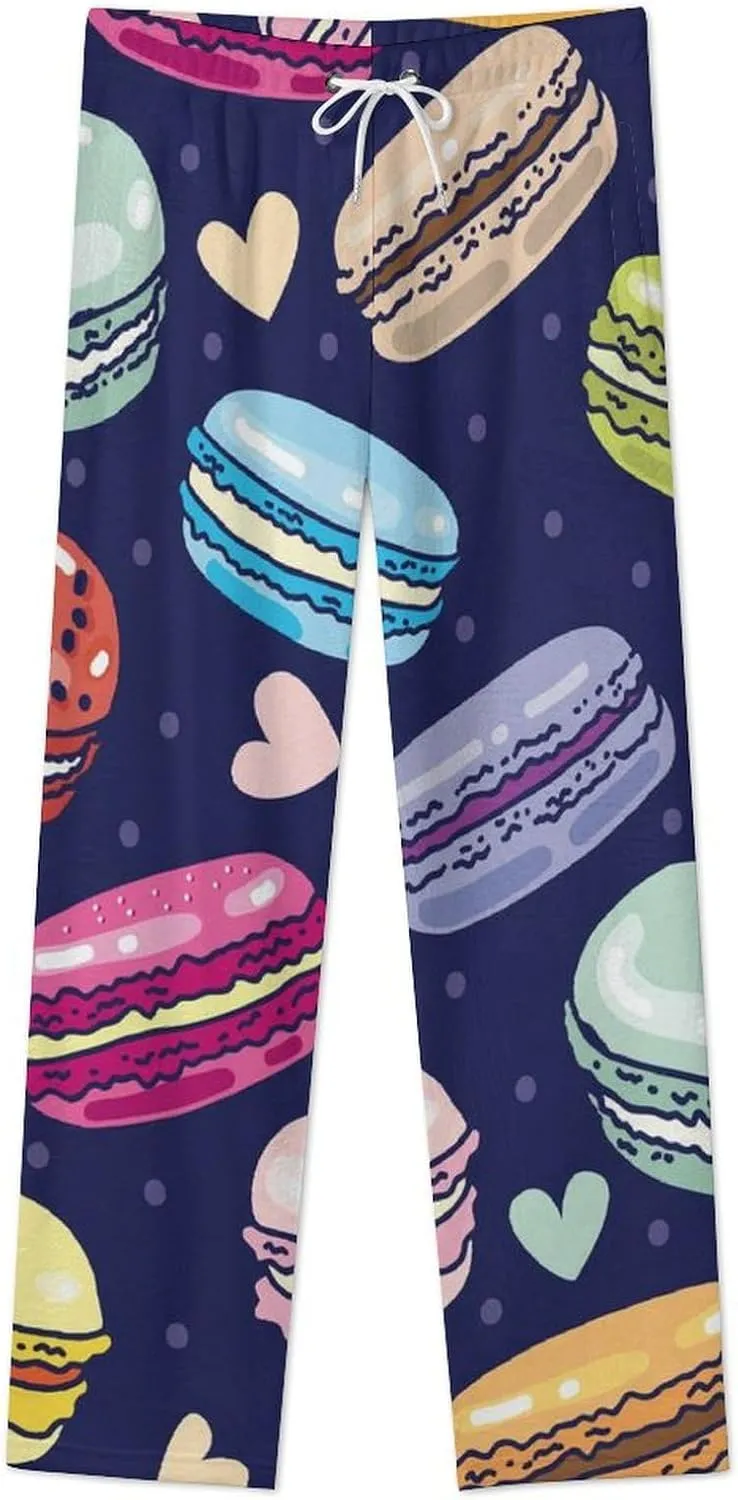 Assorted Macarons Macaroon Women's Flannel Pajama Pants Fleece Lounge Sleep Bottoms PJ