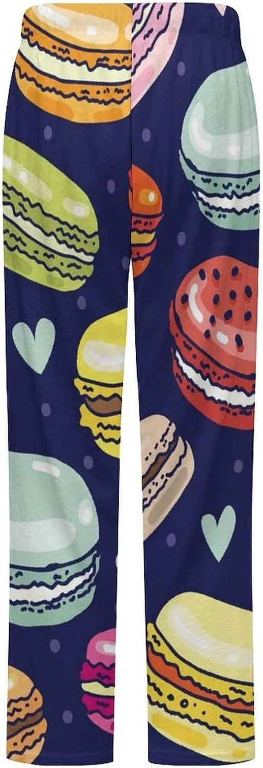 Assorted Macarons Macaroon Women's Flannel Pajama Pants Fleece Lounge Sleep Bottoms PJ