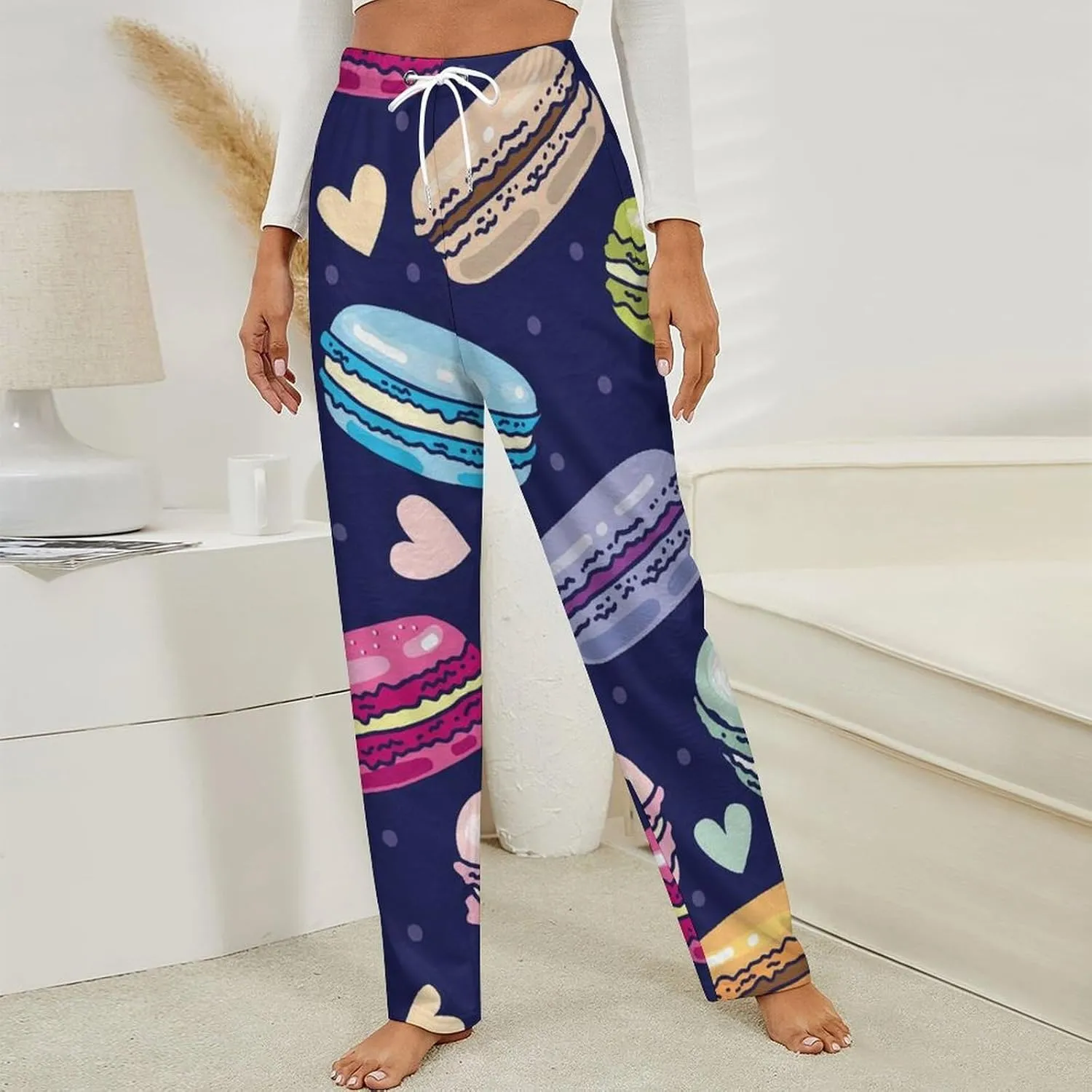 Assorted Macarons Macaroon Women's Flannel Pajama Pants Fleece Lounge Sleep Bottoms PJ