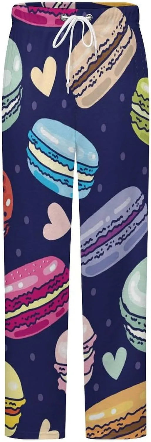 Assorted Macarons Macaroon Women's Flannel Pajama Pants Fleece Lounge Sleep Bottoms PJ