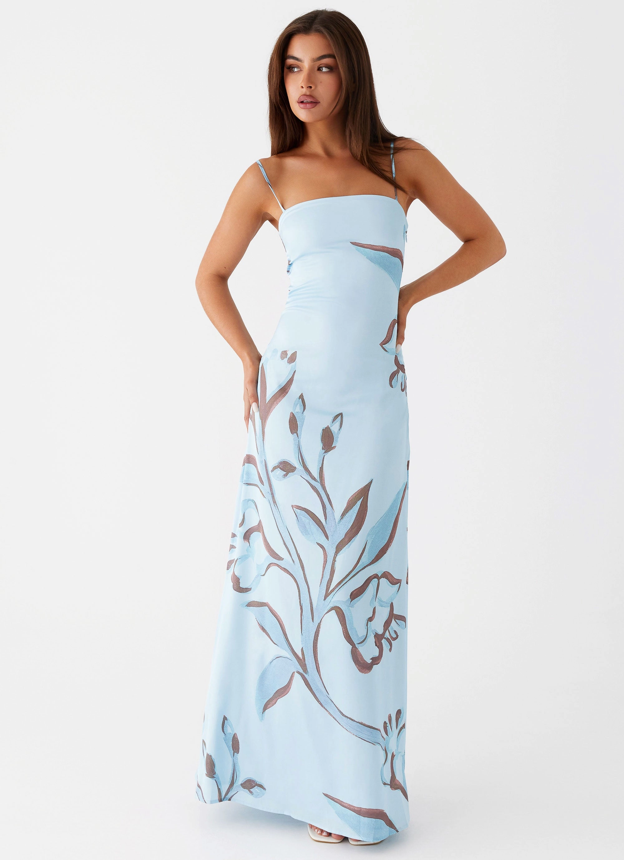 Aster Bloom Maxi Dress - Blue Floral Airy Layer Timeless Shape