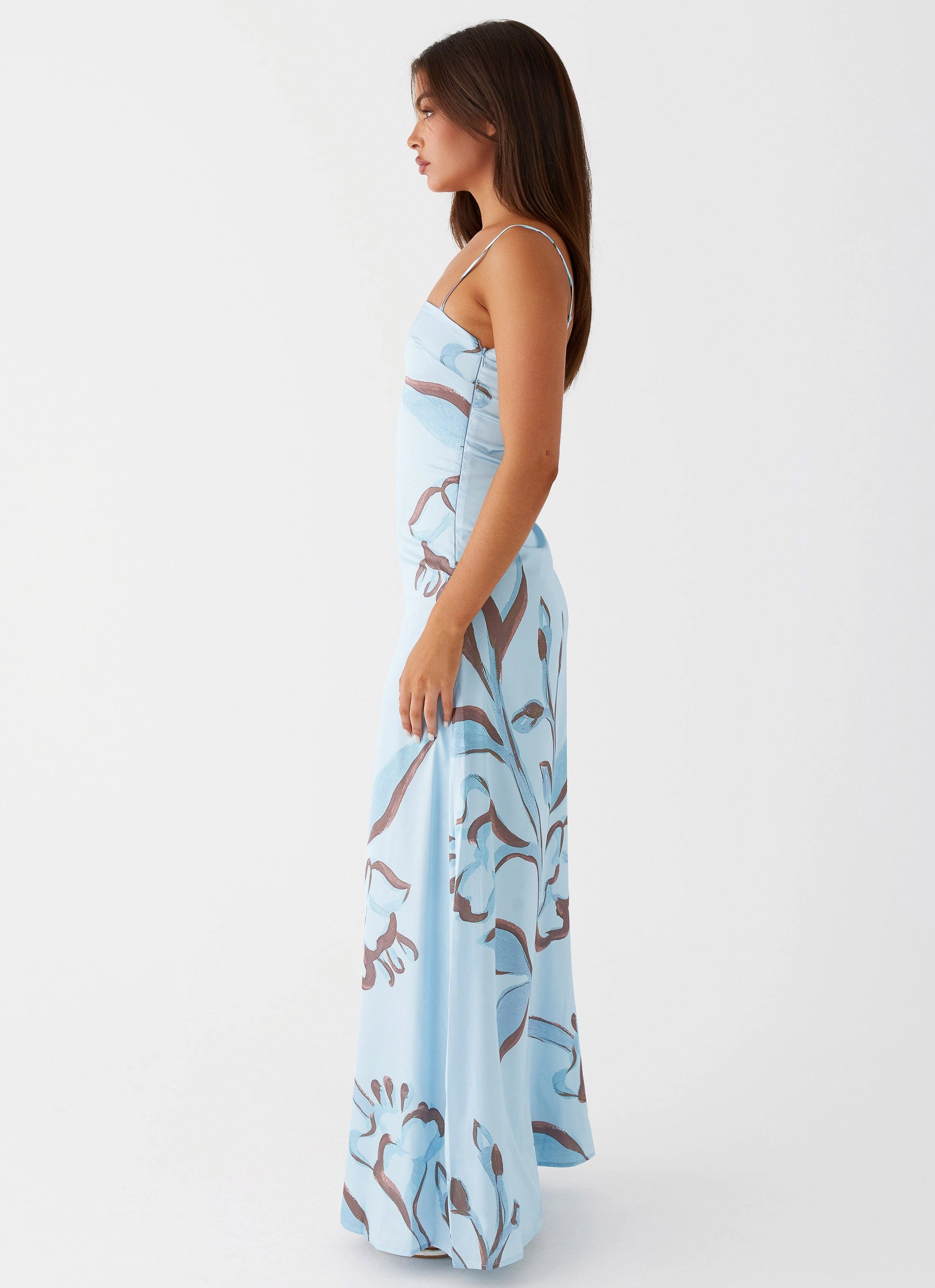 Aster Bloom Maxi Dress - Blue Floral Low-Waist