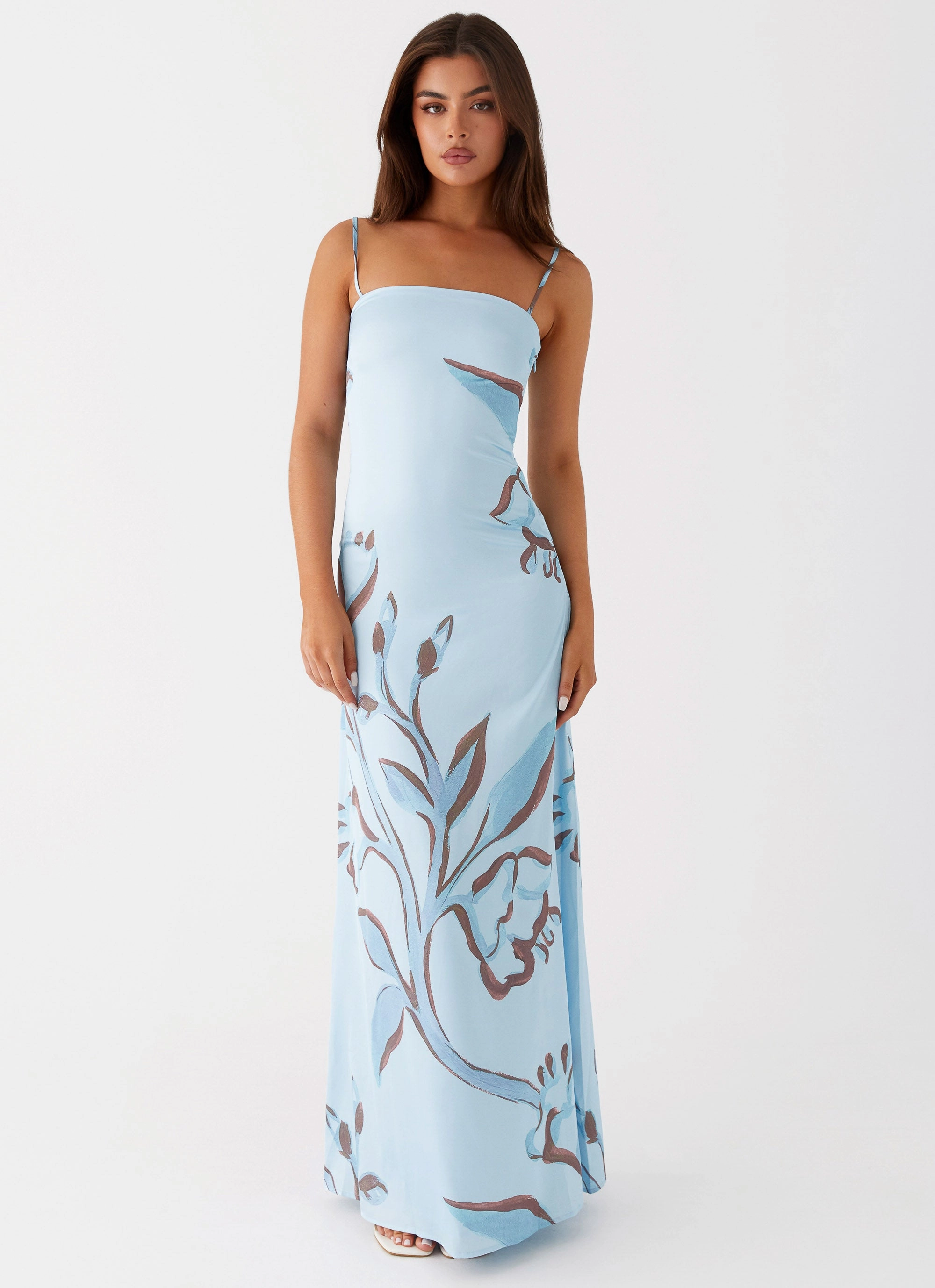 Aster Bloom Maxi Dress - Blue Floral Perfect for Layering Comfort Waist Fit