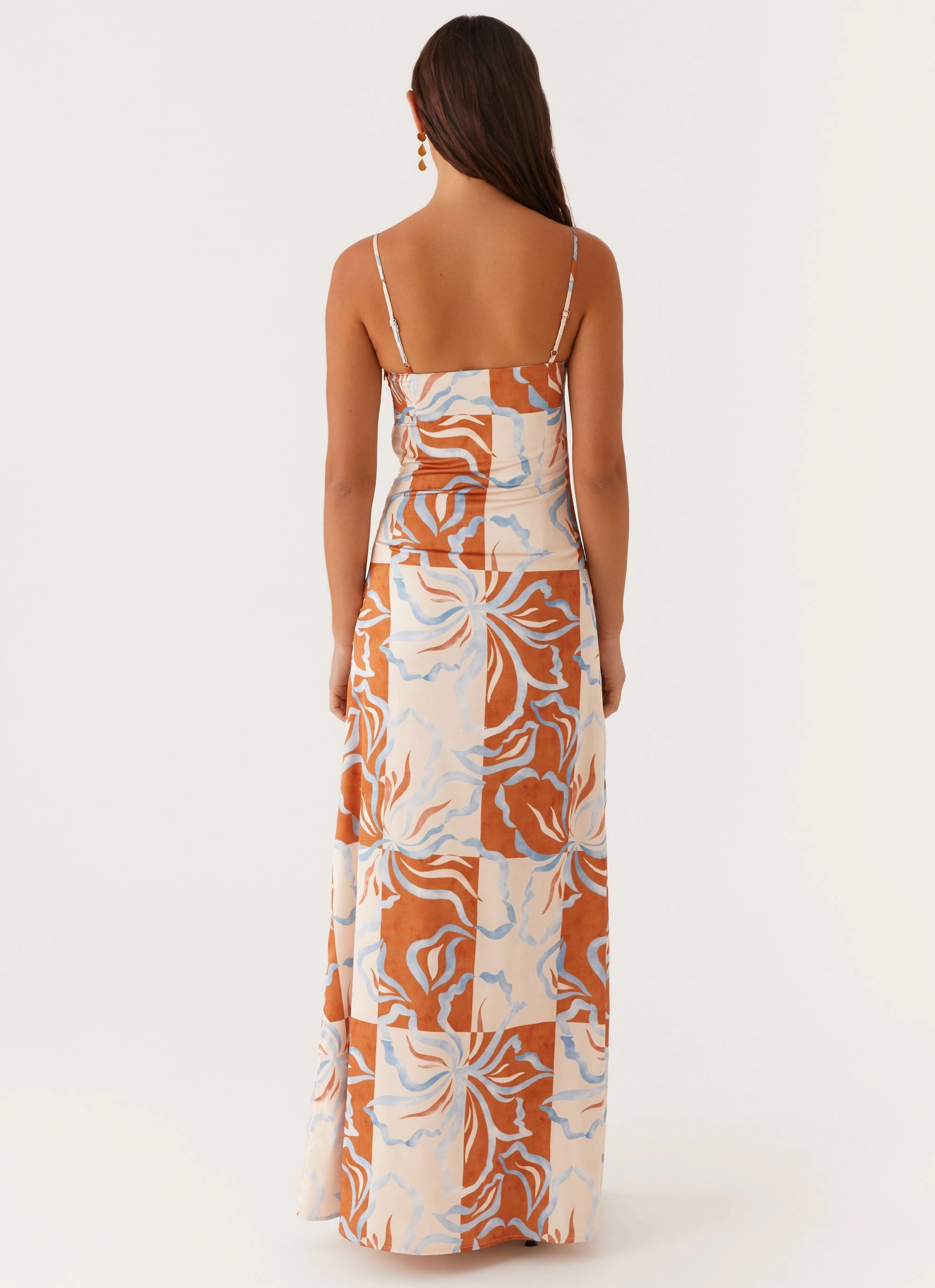 Aster Bloom Maxi Dress - Orange Blue Floral Resort Vibes Breathable Style