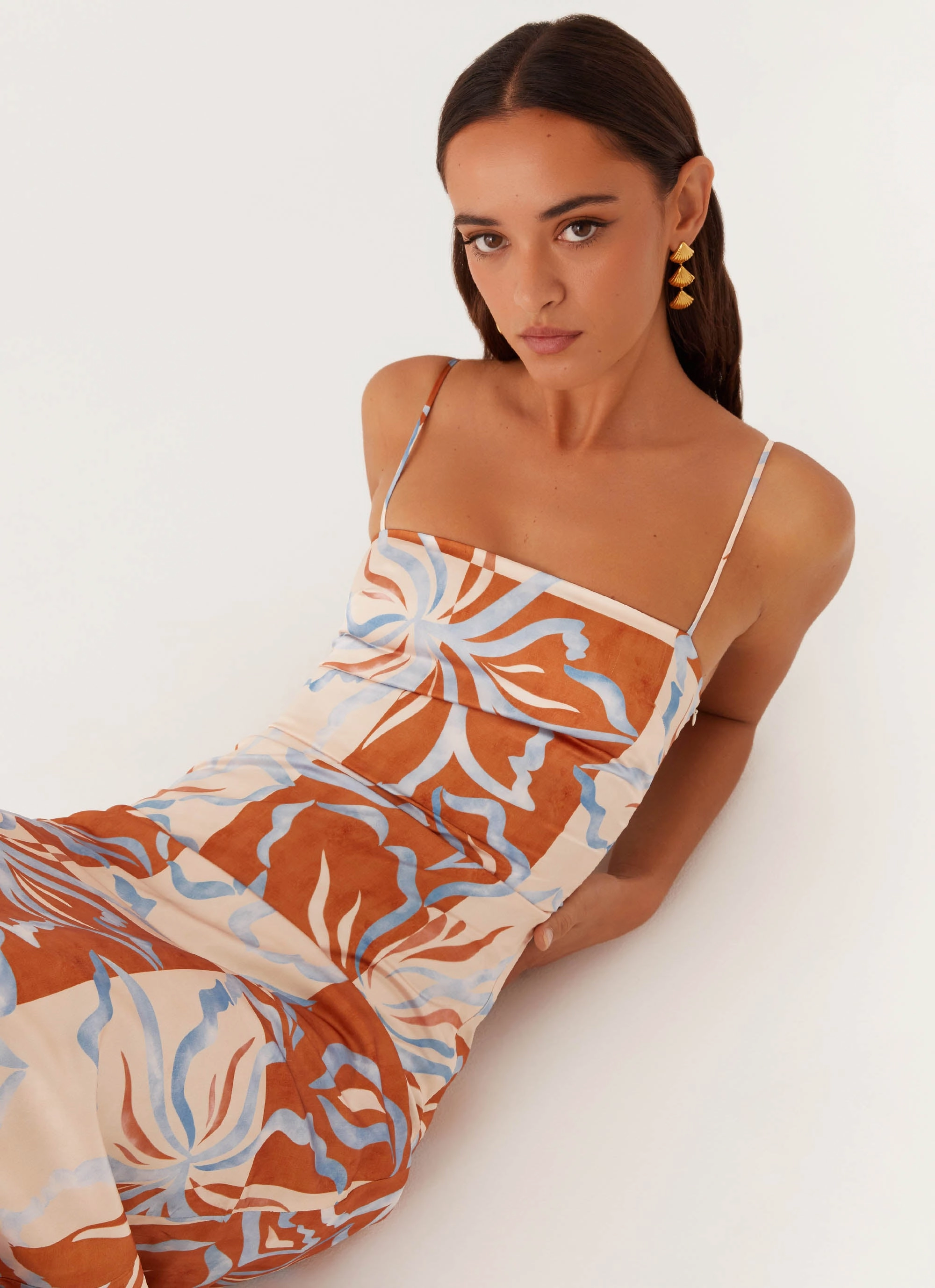 Aster Bloom Maxi Dress - Orange Blue Floral Essential Piece