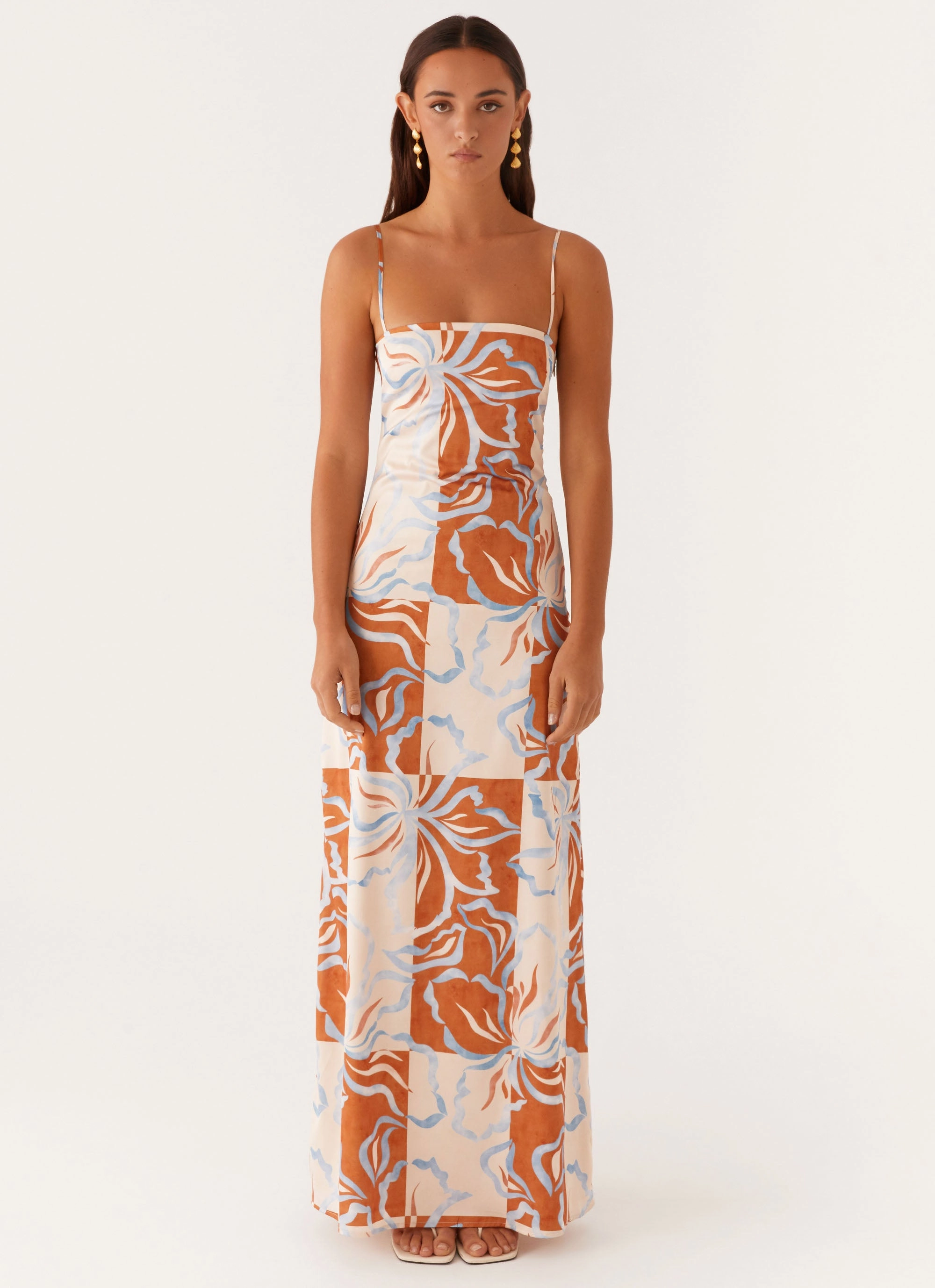 Night Out Aster Bloom Maxi Dress - Orange Blue Floral
