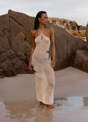 Aster Crochet Maxi Dress - Pastel Yellow Floral Comfort Night Charm