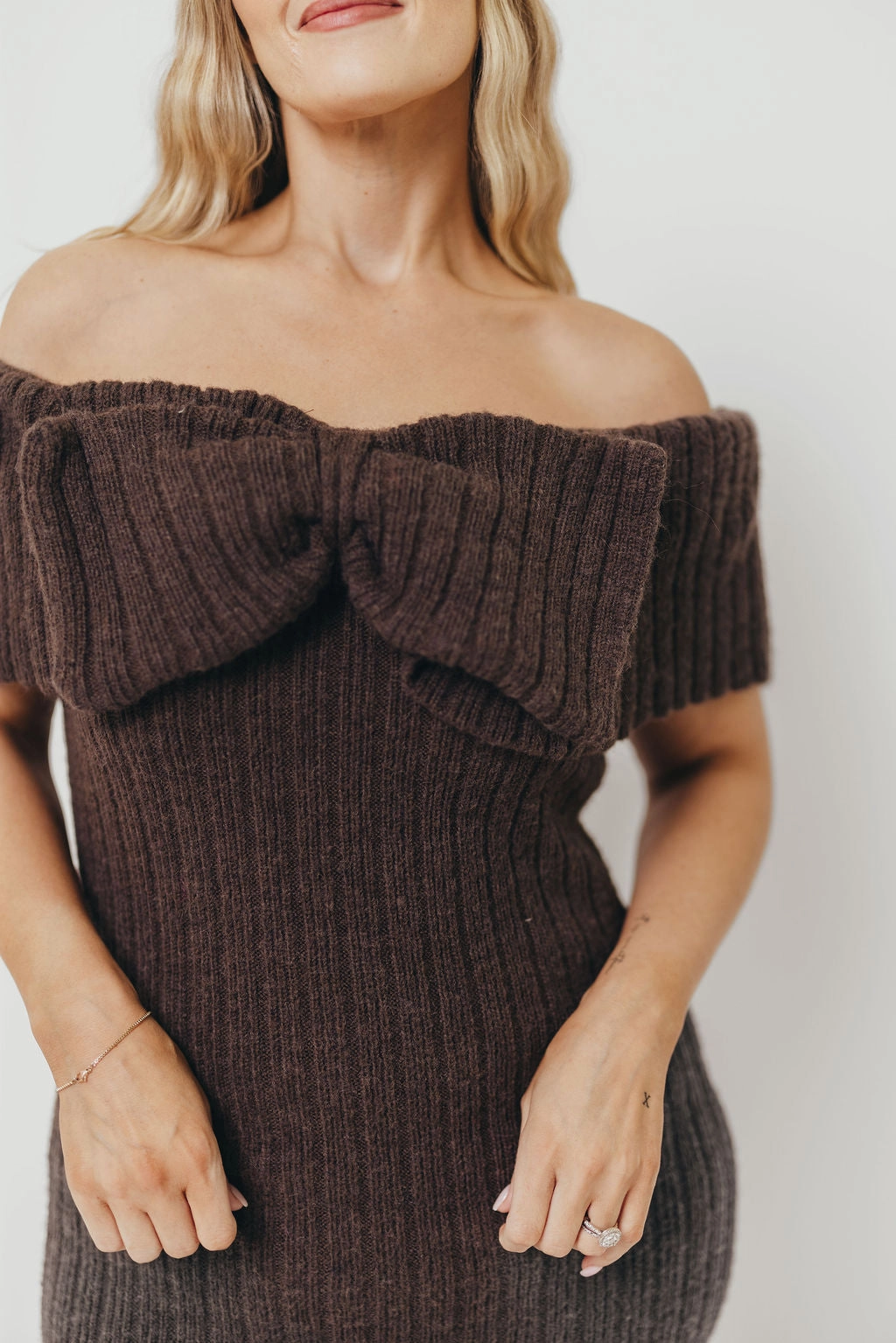 Simple Mood Aston Bow Front Maxi Sweater Dress in Charcoal Brown - Bump Friendly *10/2 PRE-ORDER*
