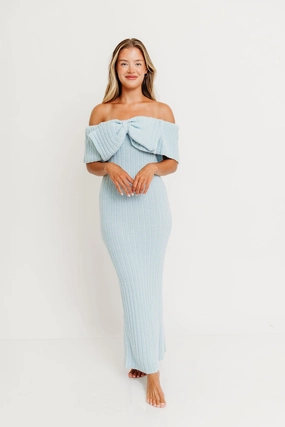 Aston Bow Front Maxi Sweater Dress in Ice Metal Bump Friendly & Inclusive Sizing (S-3XL) Inner Glow FlatlockSeam
