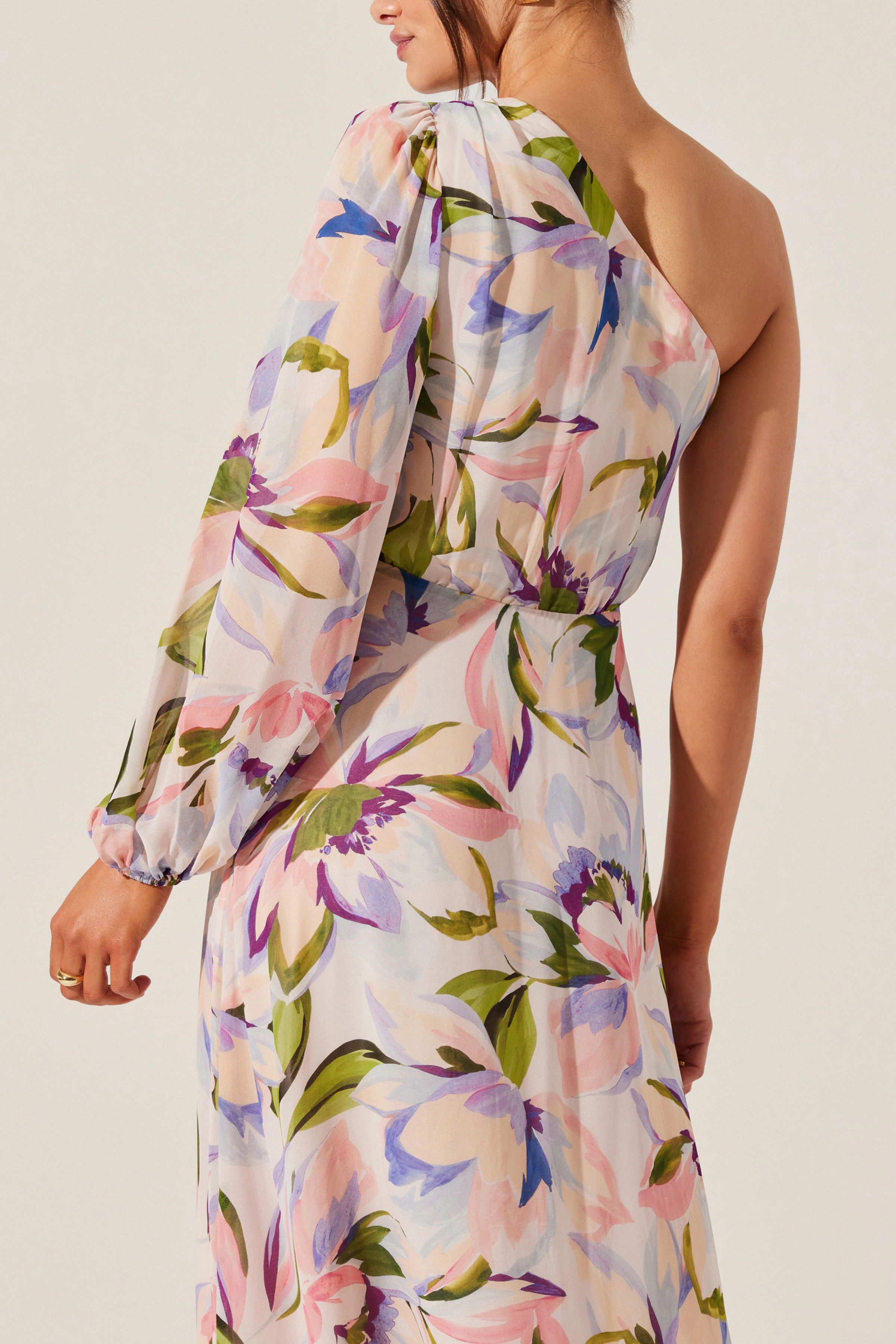 Clean Aesthetic ASTR Sandersonia Floral One Shoulder Dress