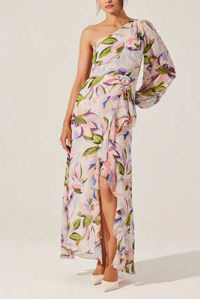 ASTR Sandersonia Floral One Shoulder Dress everyday staple Vibrant Hue