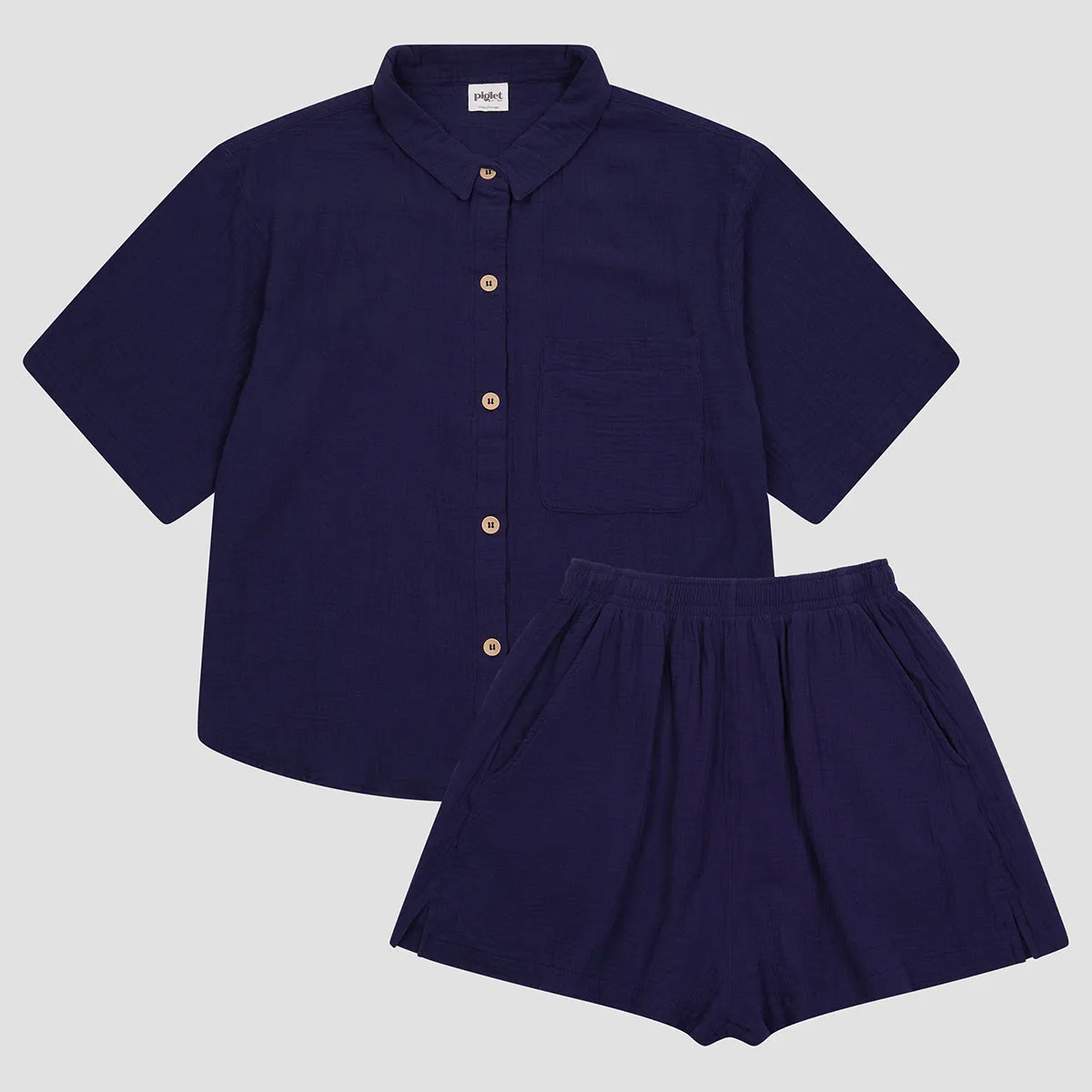 Astral Blue Cotton Gauze Women's Pajama Shorts Set