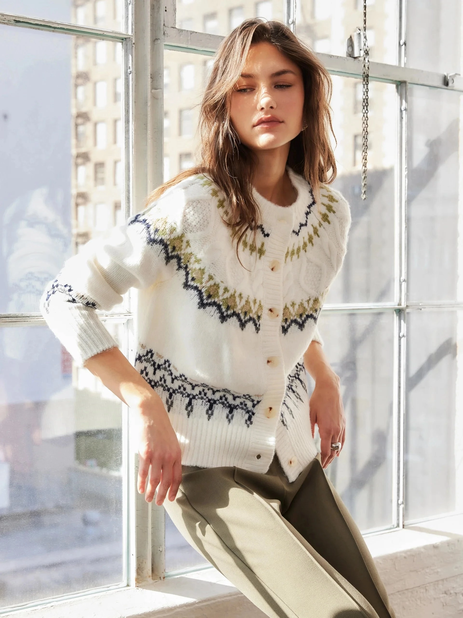 Astrid Cardigan Sweater Multi Color FlexibleRibbedTrims StaticResistantFabric