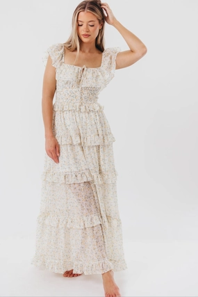 Astrid Ruffle Detail Maxi Dress in Yellow Floral  - Bump Friendly Essential Style Sophisticated Appeal