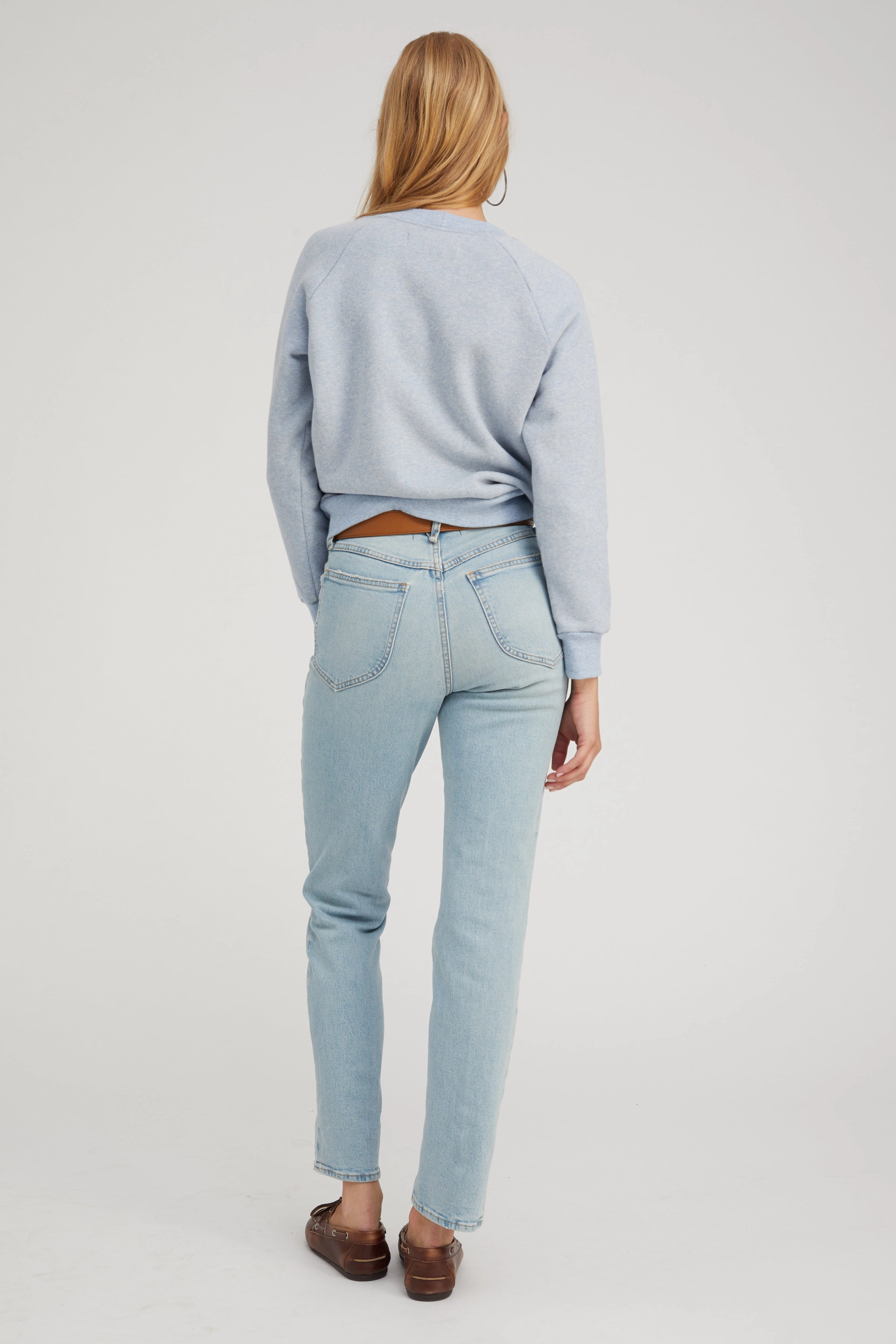 Ice Blue Melange Shrunken Raglan Sweatshirt Layered Sleeve Stretchable Neckline