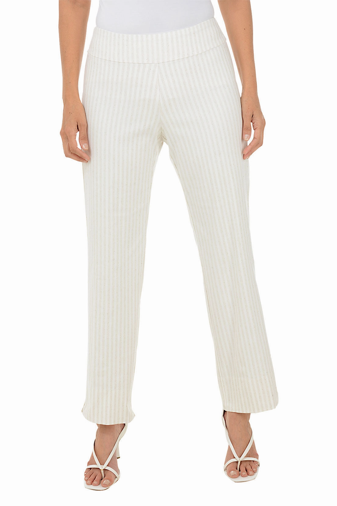Oatmeal Stripe Flared Ankle Pant Seamless Technology
