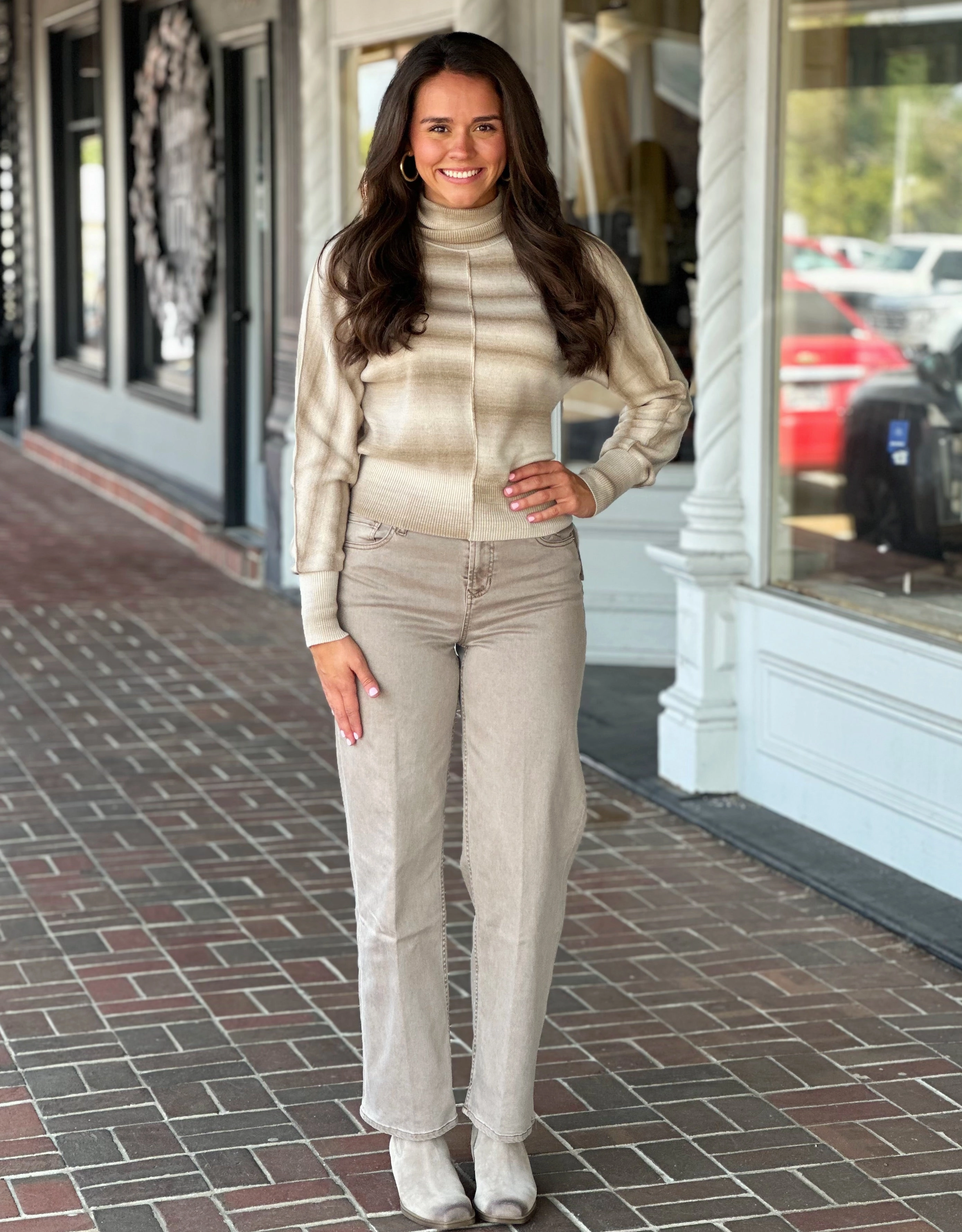 Kerisma Pilar Turtleneck in Beige Ombre Double Layered Hem Reinforcement
