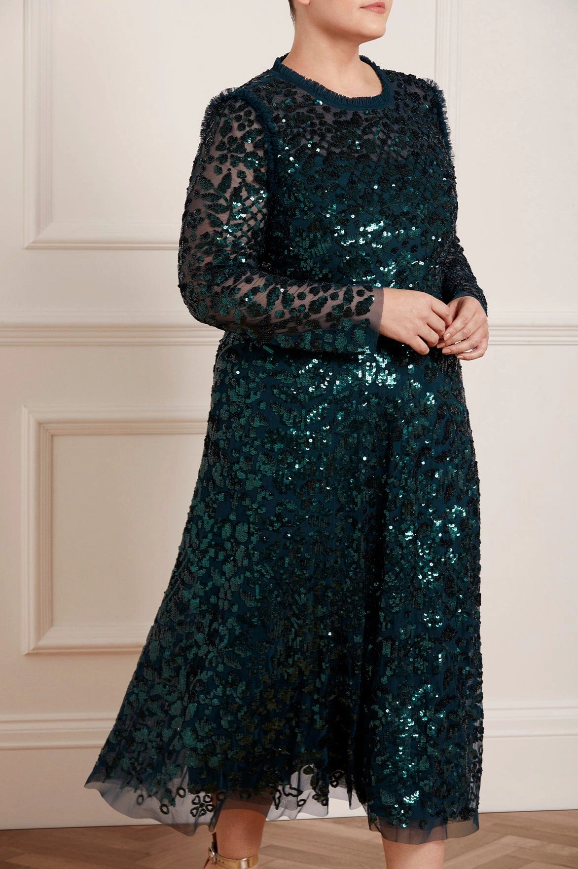 Aurelia Long Sleeve Ballerina Dress Evening Ready Jewel Accent