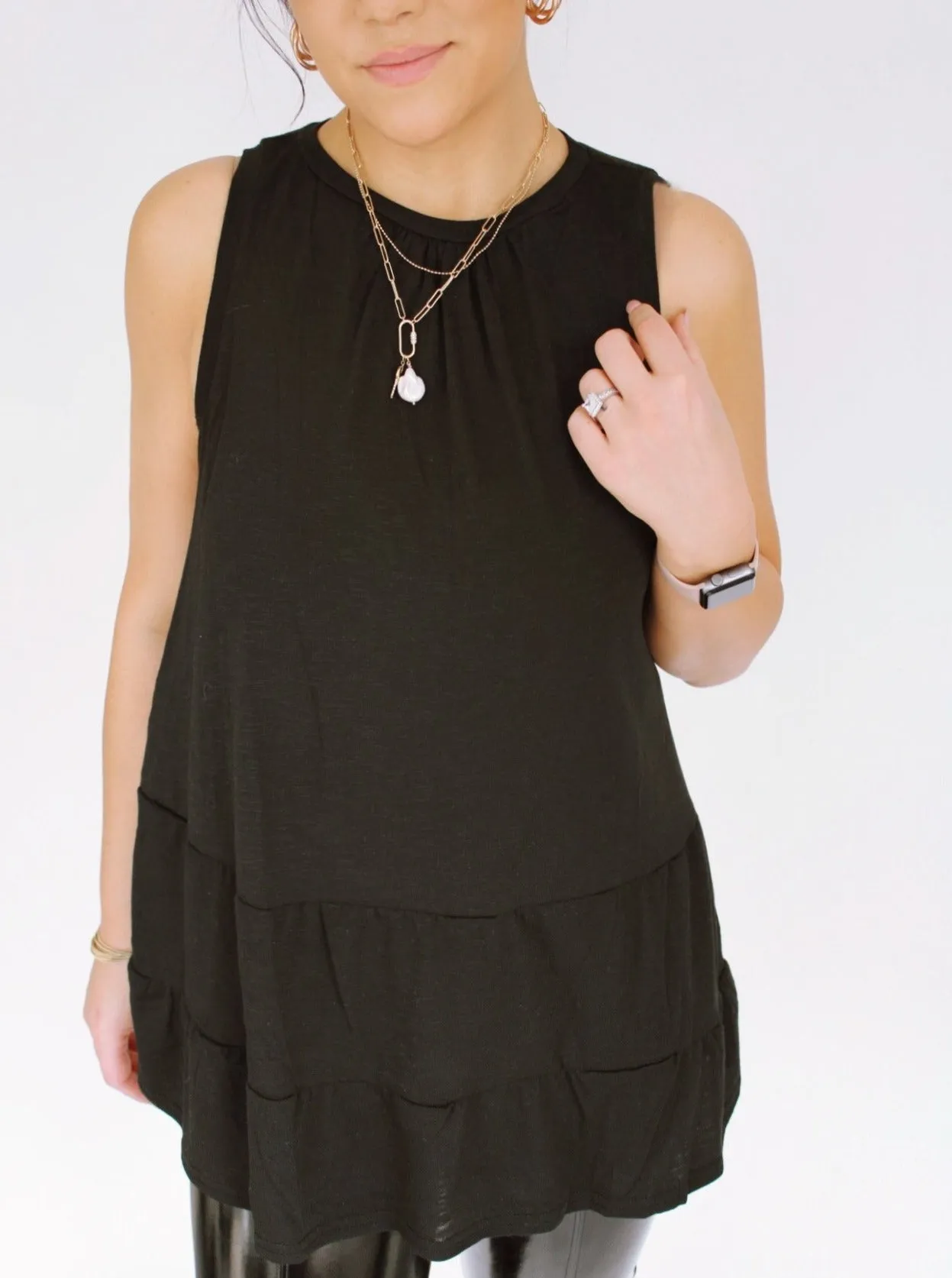 AUTUMN PEPLUM TANK IN BLACK