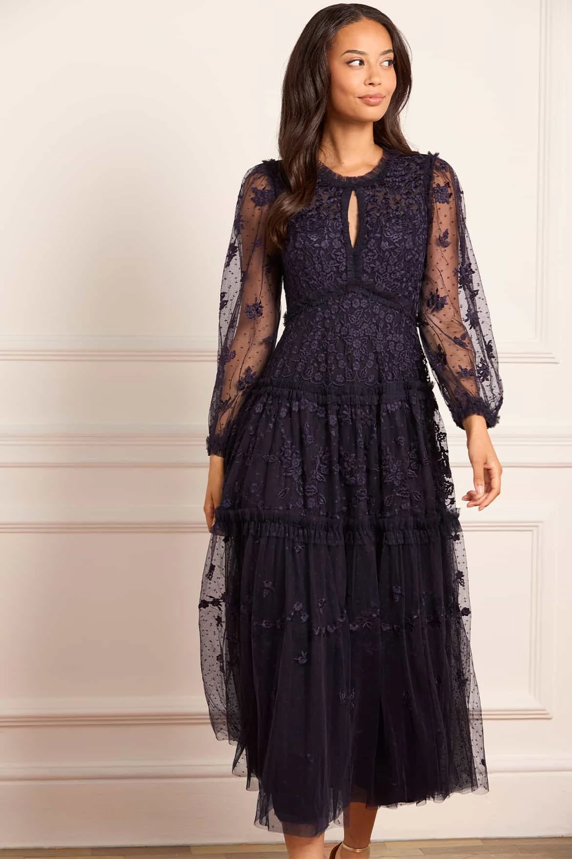 Autumn Lace Long Sleeve Ankle Gown Casual Elegance Chilly Comfort