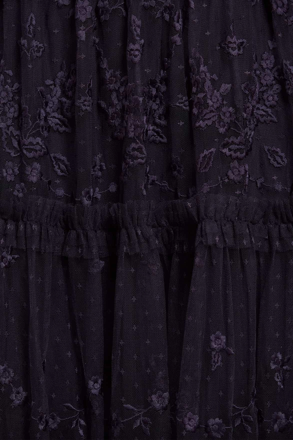 Retro Detail Grass Soft Autumn Lace Long Sleeve Ankle Gown