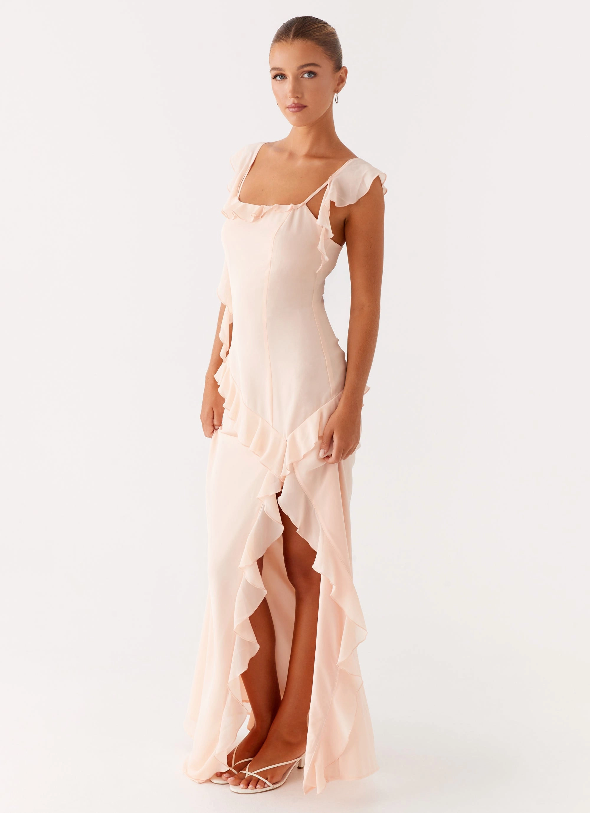 Naya Maxi Dress - Peach Match Quick Luxe Fabric